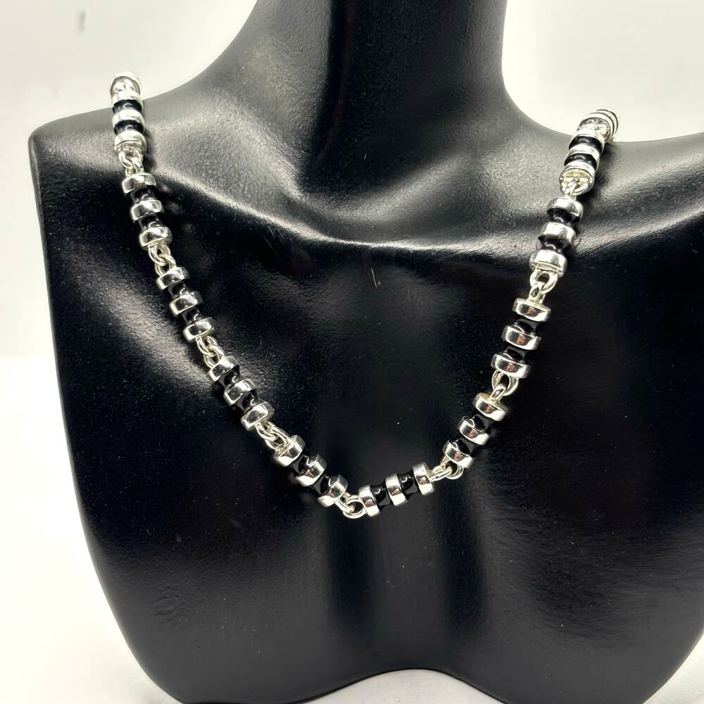 Vintage Silver & Black Beaded Nine West Necklace